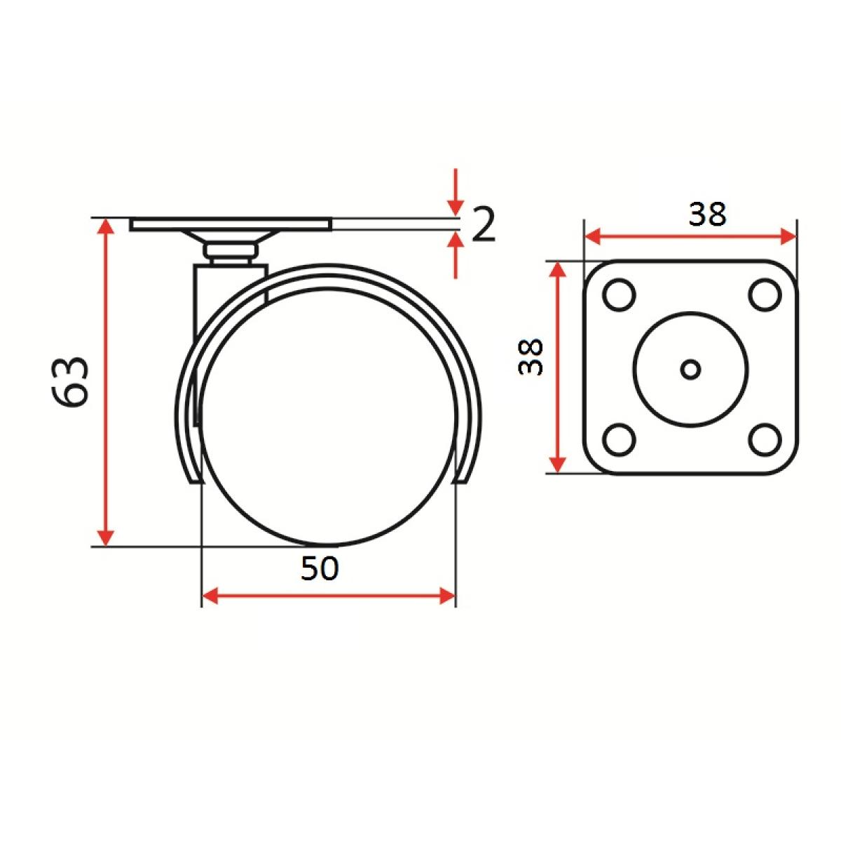 Опора колесная d40 на площадке черная Twp-40